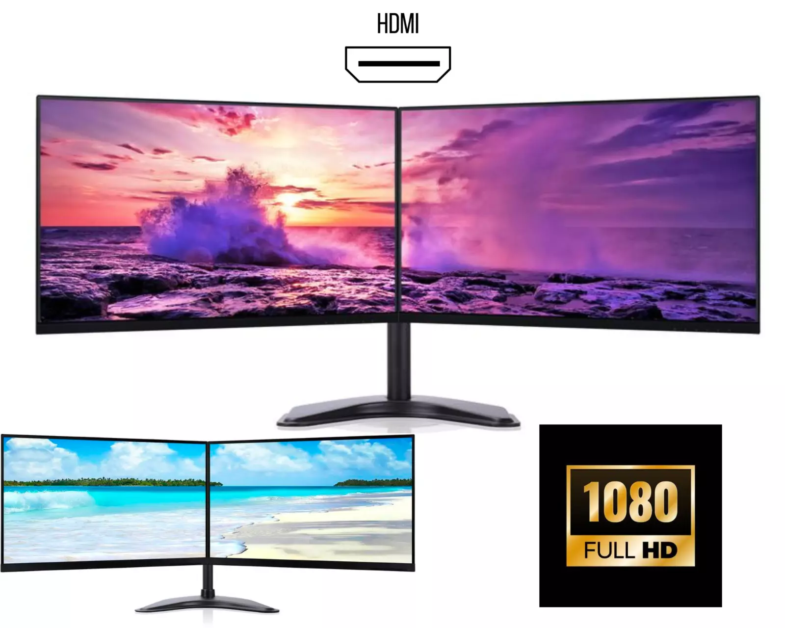 Dual Monitor for Sale: Complete Setup with 2×24″ Dell & HP Computer Monitors (Grade A) – Includes HDMI & Stand
